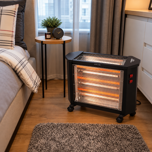 Radiator Electric Quartz Hausberg HB-8800, 1600W, 4 Tuburi Quartz, 4 Trepte de Putere, Protecție la Răsturnare, Negru