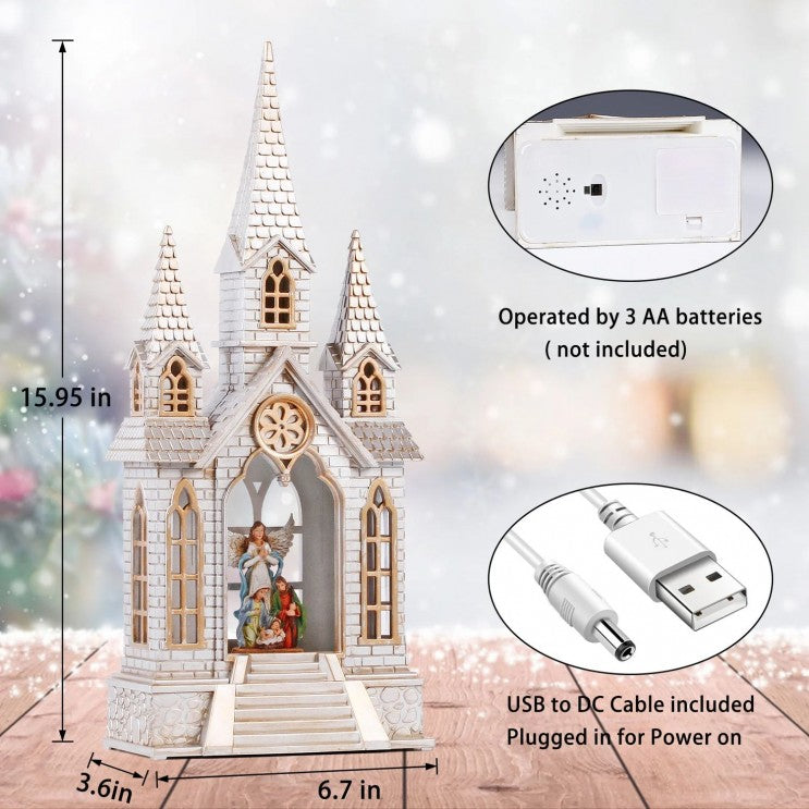 Decoratiune de Craciun Felinar Led Biserica Nasterea Domnului Muzical XL 41cm - detaliu produs