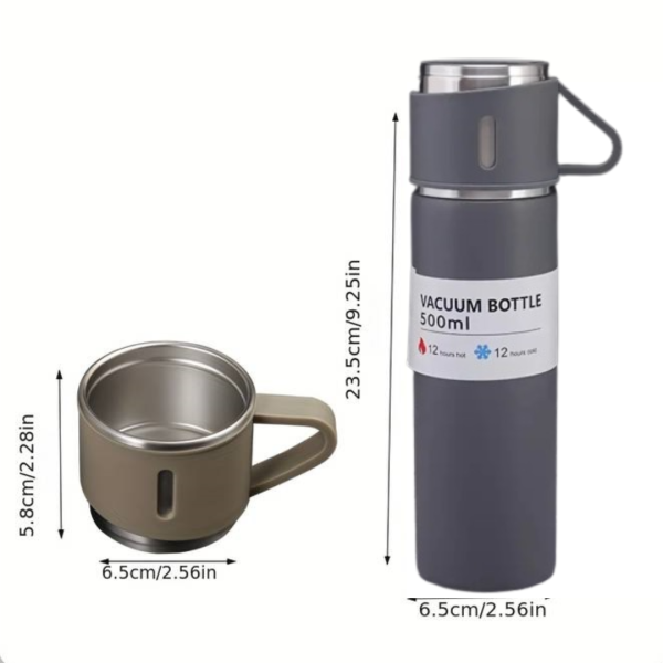 Set Cadou Termos 500ml cu 3 Cesti Inox Perete Dublu Pastreaza Bauturi Calde Reci 12 Ore Etans - detaliu produs