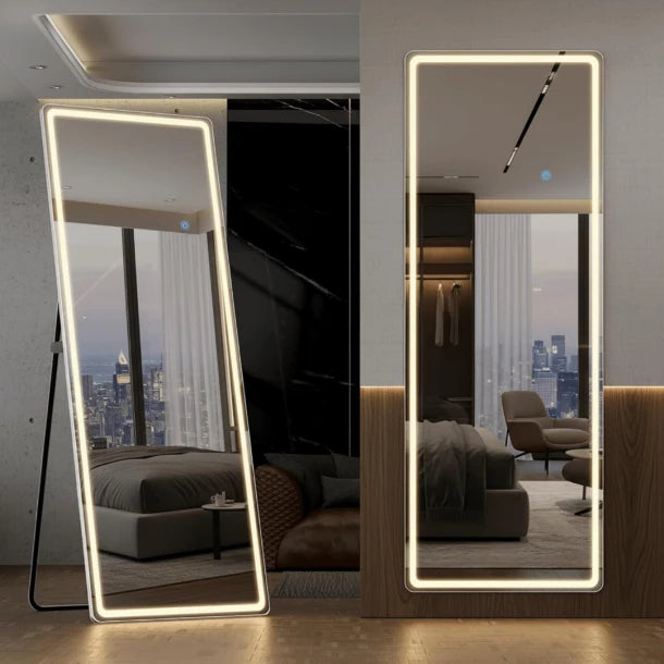Oglinda LED Dreptunghiulara 160x50 cm 3 Culori Control Touch Sticla HD Cadru Aluminiu - detaliu produs
