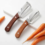 Set 2 curatatoare multifunctionale 2 in 1 pentru fructe si legume, cu deschizator de sticle integrat, lame din otel inoxidabil si maner din lemn