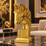 Statuetă Decorativă Cai – Mamă și Mânz, Rășină Finisată Aurie – 25 × 10 cm