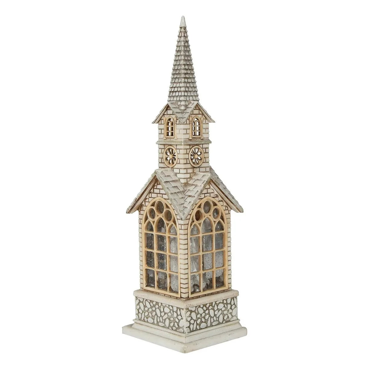 Decorațiune Muzicală de Crăciun tip Biserică cu Înger Iluminat, Lumini și Efect Strălucitor, 40 cm - detaliu produs