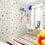 Tapet decorativ 3D autoadeziv pentru copii, model caramida cu animale si flori, 70 x 77 cm