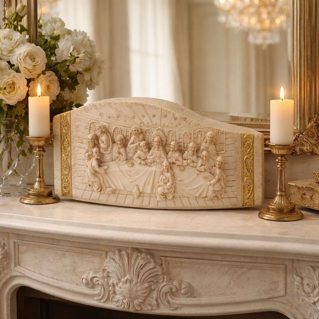 Suport decorativ pentru lumanari cu scena religioasa 22x10 cm decor elegant pentru casa