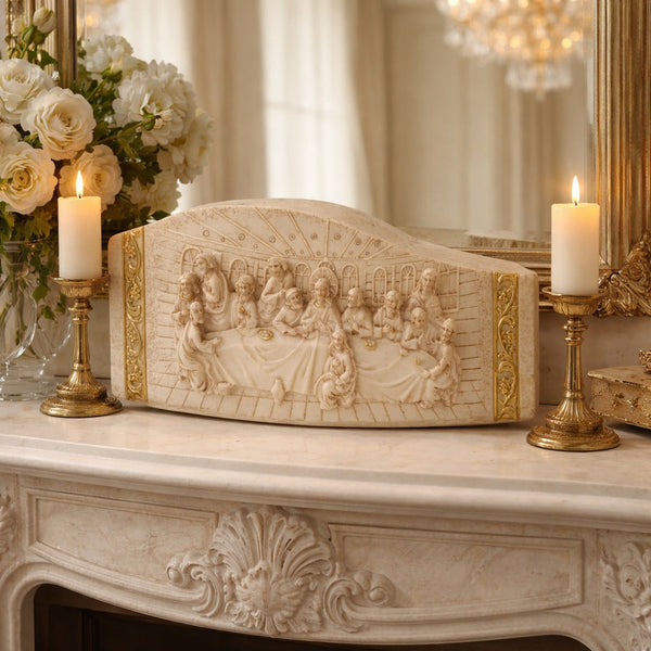 Suport decorativ pentru lumanari cu scena religioasa 22x10 cm decor elegant pentru casa