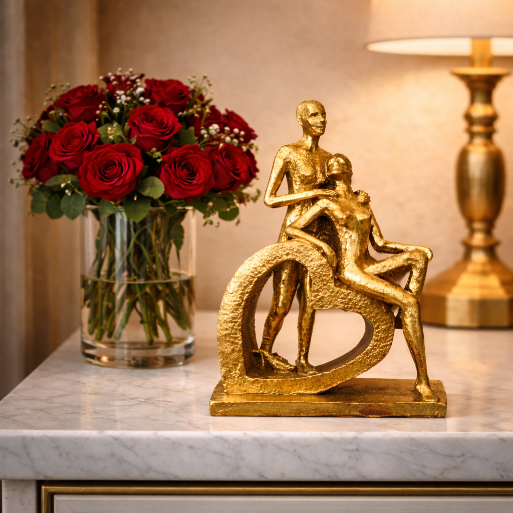 Statueta decorativa cuplu auriu – simbol al iubirii si elegantei