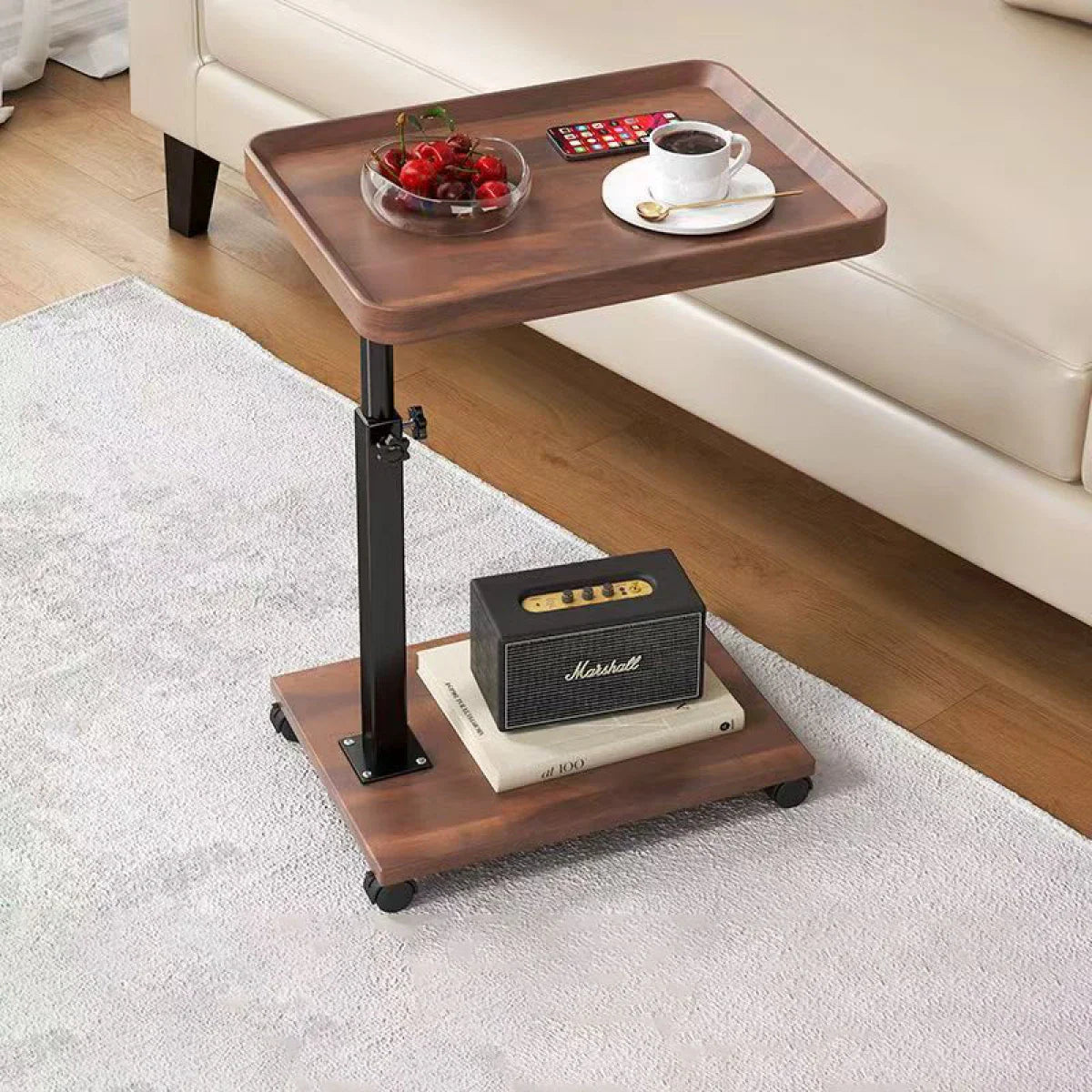 Masuta portabila pentru cafea, 2 blaturi MDF, inaltime ajustabila 45-80 cm, blat superior 40 x 30 cm, maro