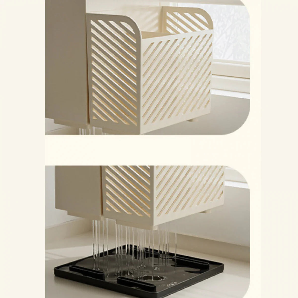 Suport ustensile bucatarie, recipient cutite, 3 compartimente, plastic, 21 x 16 x 15 cm, alb