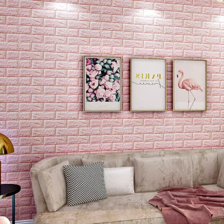 Tapet 3D caramida roz fucsia auto-adeziv pentru interior, 70 x 77 cm