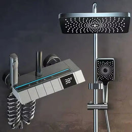 Set coloana de Dus cu para dreptunghiulara, Display LED, comenzi piano, 4 funcții curgere apa, Rotatie 360°, Pulverizare cu aer, robinet ascuns, fara conectare electrica