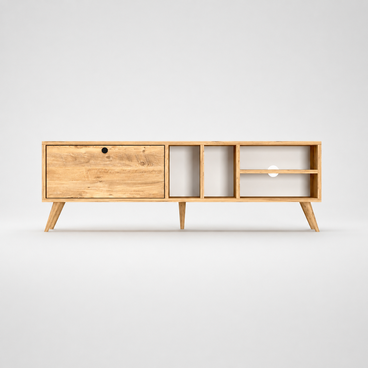 Comoda TV moderna cu rafturi, PAL E1 18 mm, 140 x 29,5 x 45 cm - imagine principala