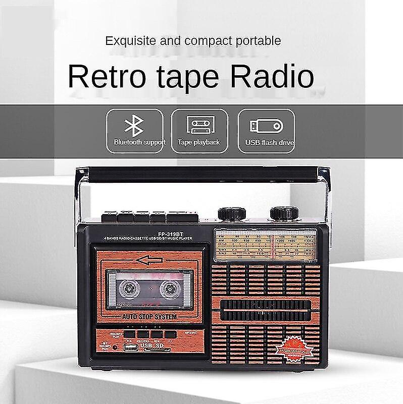 Radio retro portabil FP-319BT, 6 în 1 – Casetofon, MP3, Bluetooth, USB/SD, FM/AM/SW, Negru