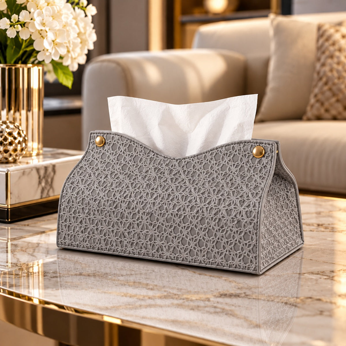 Suport Servetele Dreptunghiular din Piele PU Alb Modern 20x15x1.5 cm Cutie Servetele Masa - detaliu produs