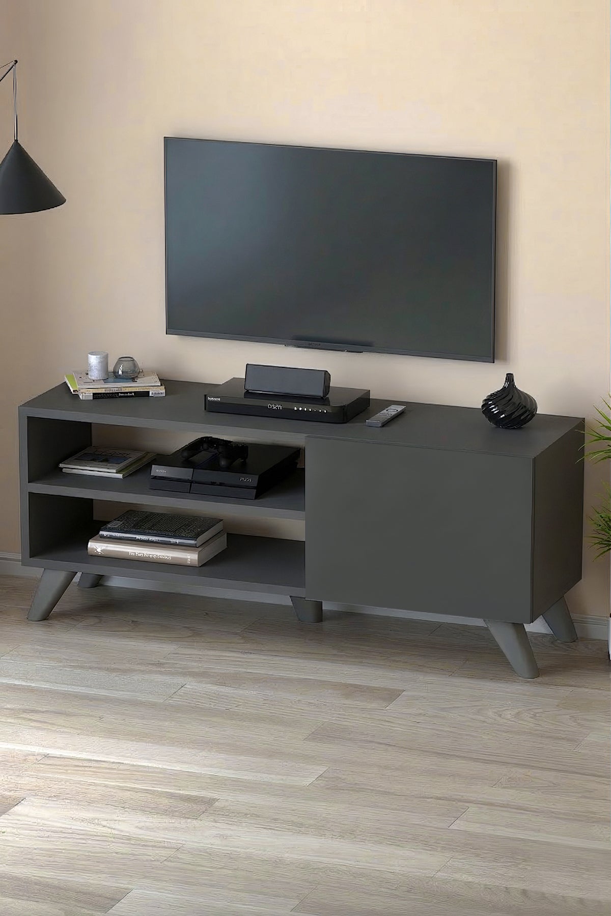 Comoda TV Malta, 100 cm, PAL 18 mm, cu usa si rafturi, stil scandinav