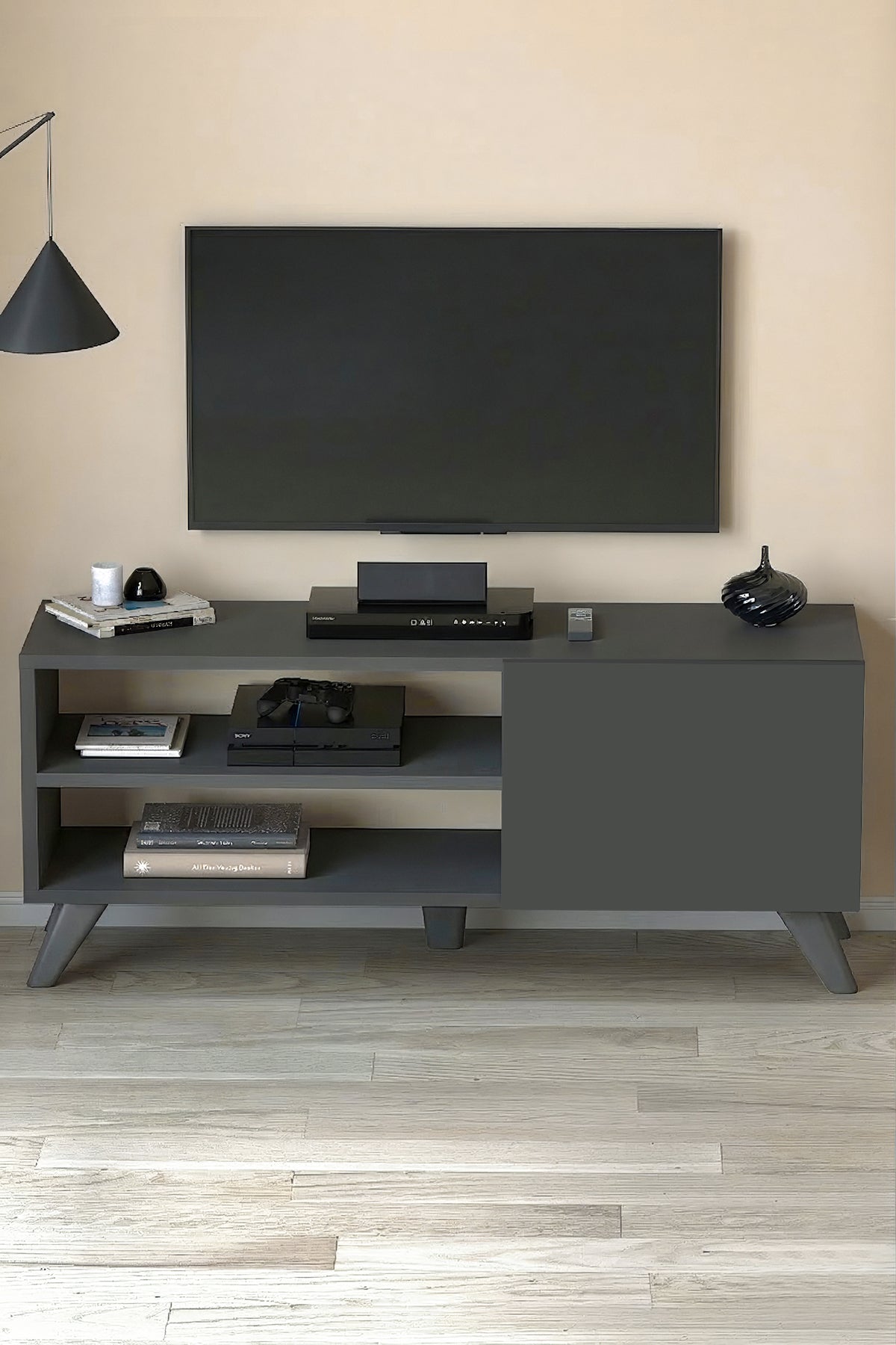Comoda TV Malta, 100 cm, PAL 18 mm, cu usa si rafturi, stil scandinav