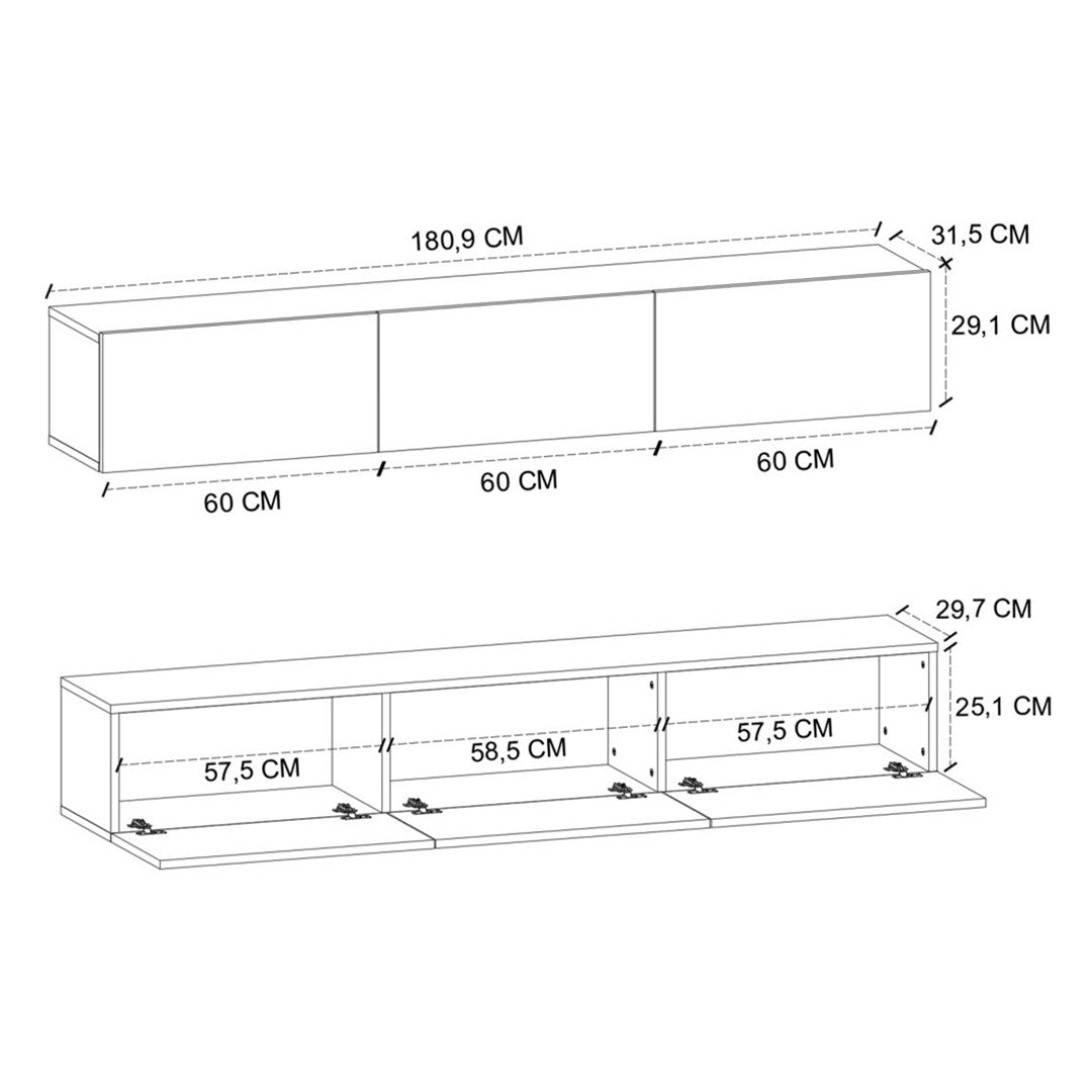 Comoda TV Marvel 180 cm, mobilier living, suport televizor mare pana la 75 inch, 2 usi rabatabile cu inchidere lina soft-close, PAL melaminat 18 mm clasa E1, pentru soundbar si consola jocuri, stil modern scandinav Alb - detaliu 6