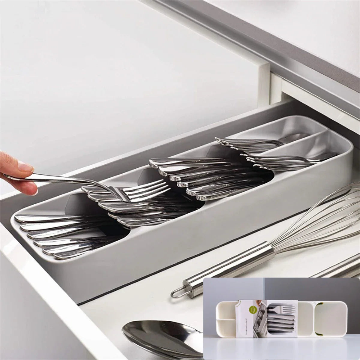 Organizator pentru tacamuri, 5 compartimente, 39.8 cm, Alb