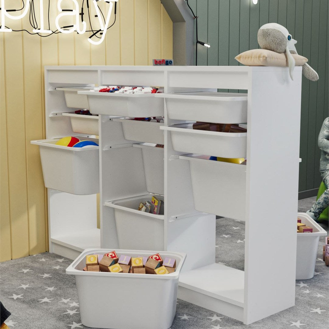 Dulap Lara multifunctional cu 12 cosuri textile, organizator cu cadru metalic anti-rugina, capacitate maxima pentru dressing rufarie sau camera copii, cosuri detasabile, asamblare 30 minute, stil modern Alb - detaliu 3