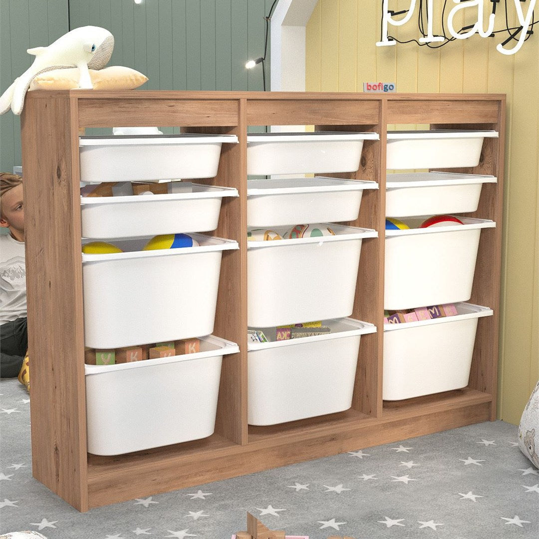 Dulap Lara multifunctional cu 12 cosuri textile, organizator cu cadru metalic anti-rugina, capacitate maxima pentru dressing rufarie sau camera copii, cosuri detasabile, asamblare 30 minute, stil modern Alb - detaliu 9