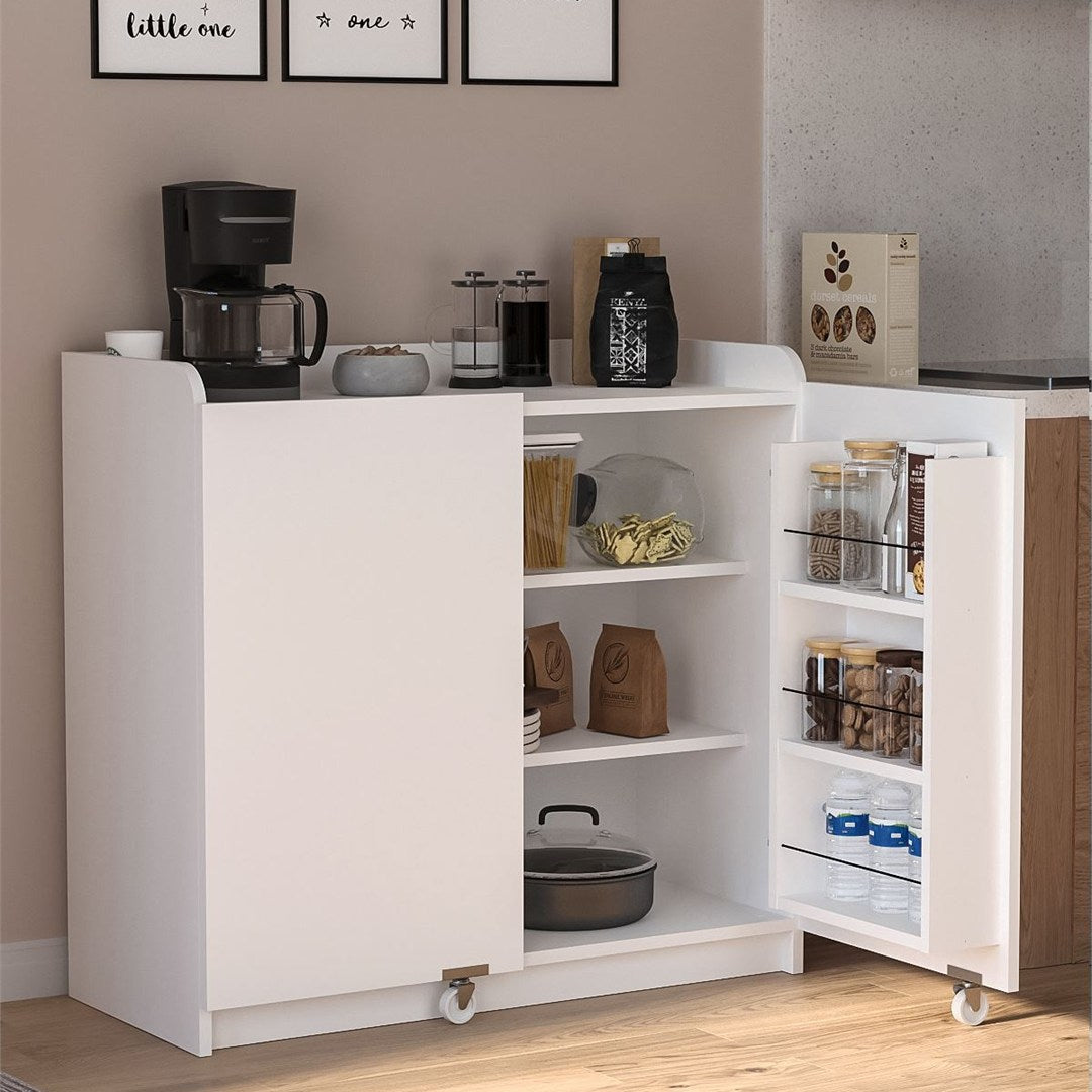 Dulap Gokce camara multifunctional 80 x 180 cm, dulap bucatarie sau depozitare inalt, rafturi reglabile pe inaltime, usi cu inchidere silentioasa soft-close, PAL melaminat 18 mm rezistent la umiditate, stil modern Alb - vedere principala