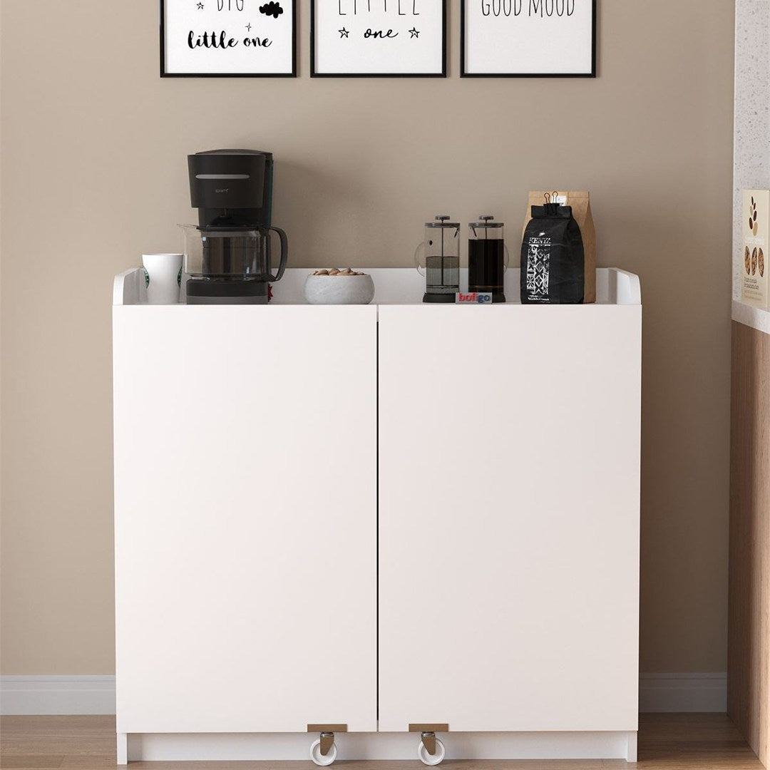 Dulap Gokce camara multifunctional 80 x 180 cm, dulap bucatarie sau depozitare inalt, rafturi reglabile pe inaltime, usi cu inchidere silentioasa soft-close, PAL melaminat 18 mm rezistent la umiditate, stil modern Alb - detaliu 2