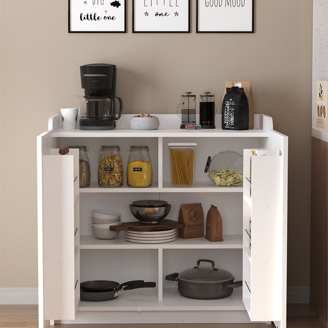 Dulap Gokce camara multifunctional 80 x 180 cm, dulap bucatarie sau depozitare inalt, rafturi reglabile pe inaltime, usi cu inchidere silentioasa soft-close, PAL melaminat 18 mm rezistent la umiditate, stil modern Alb - detaliu 3