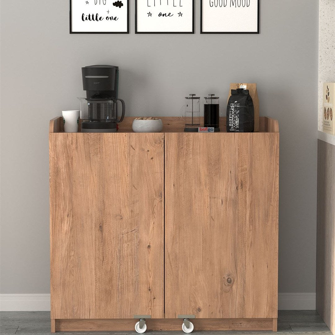 Dulap Gokce camara multifunctional 80 x 180 cm, dulap bucatarie sau depozitare inalt, rafturi reglabile pe inaltime, usi cu inchidere silentioasa soft-close, PAL melaminat 18 mm rezistent la umiditate, stil modern Pin natur - detaliu 2