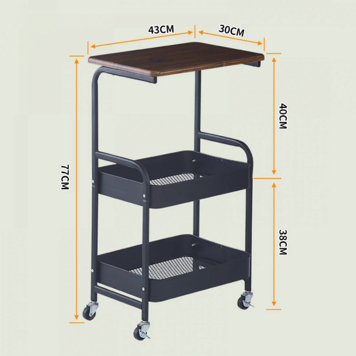 Masuta portabila pentru cafea, otel carbon, 2 polite si cu o masa de lucru, 79 x 43 x 30 cm