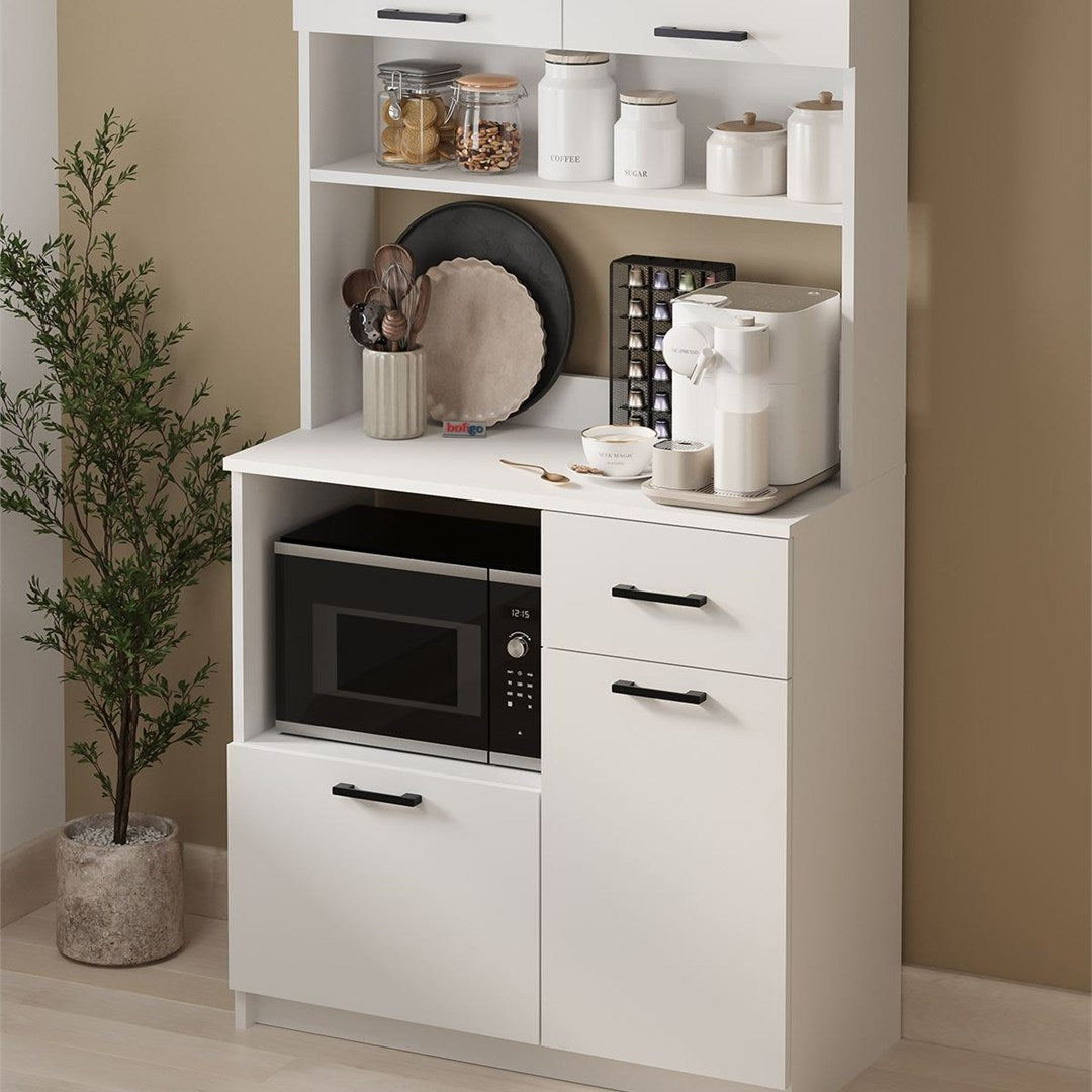 Dulap Aybuke multifunctional cu 4 usi si sertar, mobilier bucatarie colt cafea sau camara 90 x 180 cm, PAL melaminat 18 mm finisaj Stejar Safir aspect premium, capacitate mare depozitare, stil modern Stejar safir/Alb - detaliu 8