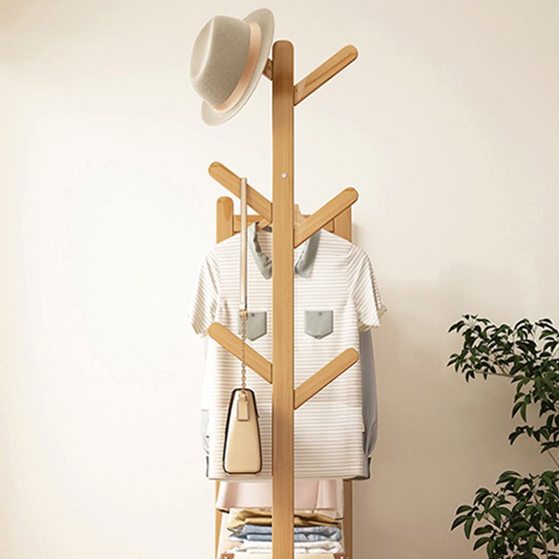 Cuier din bambus cu bară pentru haine și polițe de depozitare – design modern, 140x100x37 cm