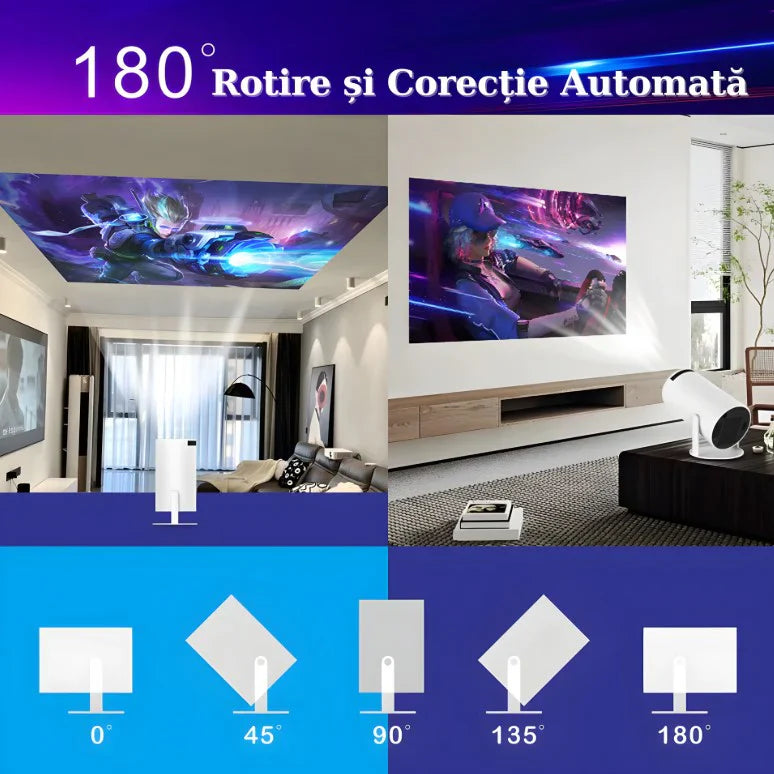 Videoproiector Inteligent 4K – Android TV 11.0, WiFi 6, Bluetooth 5.0, Ecran 130&#39;&#39;, 200 ANSI