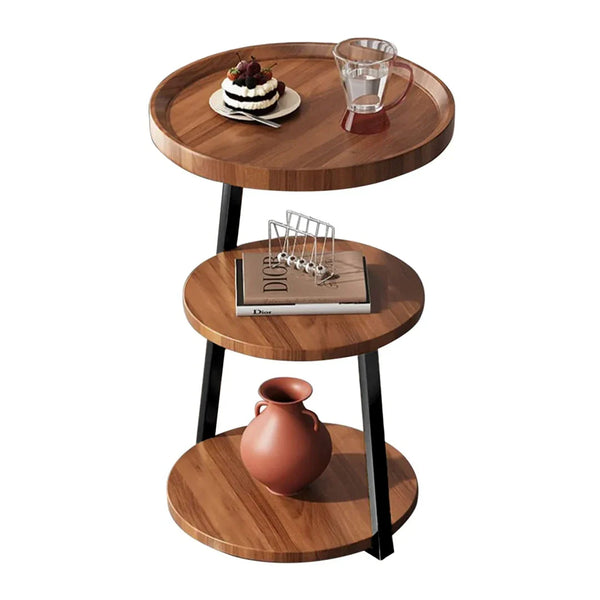 Masuta de cafea pentru living cu 3 polite rotunde, MDF, 62cm, negru/wenge.