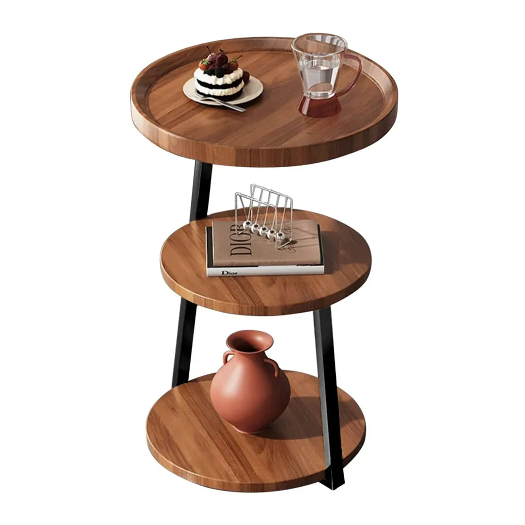 RESIGILAT - Masuta de cafea pentru living cu 3 polite rotunde, MDF, 62cm, negru/wenge