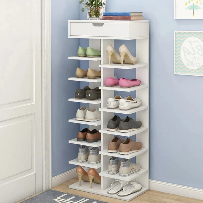 Pantofar cu 7 Etaje si Sertar Superior din PAL Gri/Stejar 40 x 22 x 111 cm