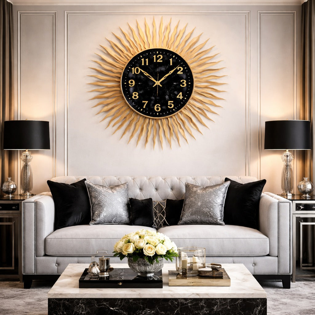 Ceas de perete model soare 69 cm decorativ fosforescent modern elegant silentios