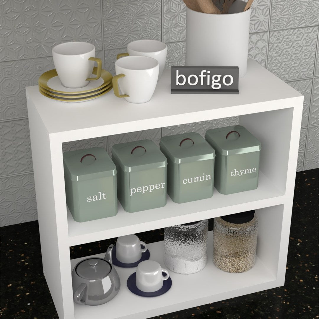 Raft condimente 3 nivele, suport condimente bucatarie cu cadru metalic anti-rugina, organizator pentru sticle si ustensile mici 50 x 30 cm, montaj pe perete sau blat, curatare usoara, stil modern industrial Alb - vedere principala
