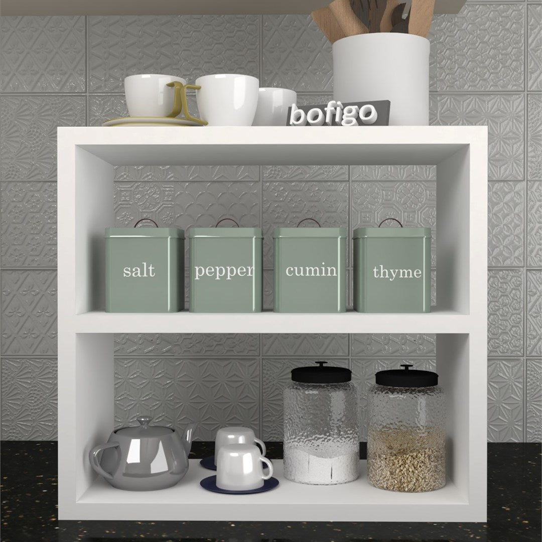 Raft condimente 3 nivele, suport condimente bucatarie cu cadru metalic anti-rugina, organizator pentru sticle si ustensile mici 50 x 30 cm, montaj pe perete sau blat, curatare usoara, stil modern industrial Alb - detaliu 4