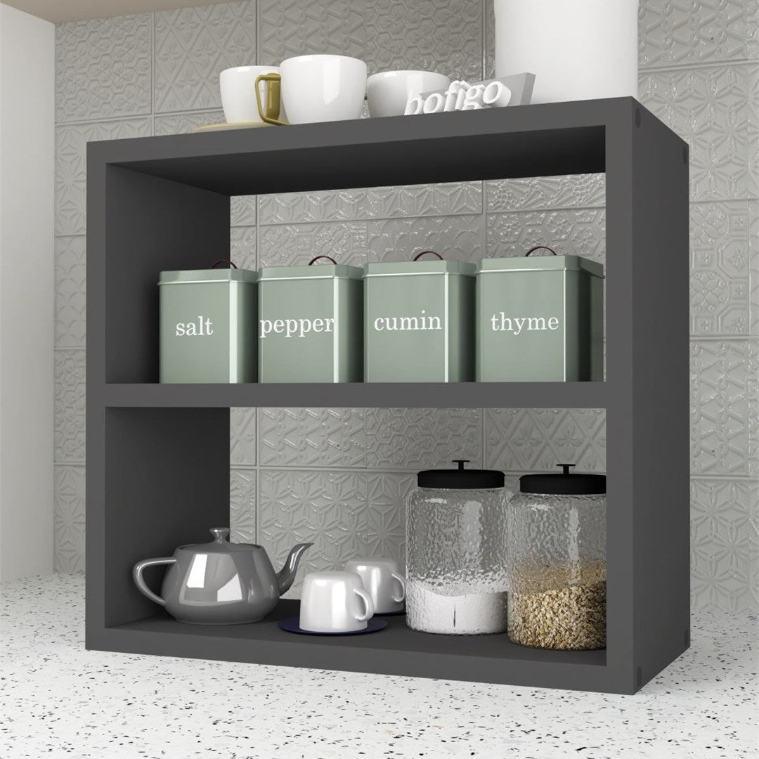 Raft condimente 3 nivele, suport condimente bucatarie cu cadru metalic anti-rugina, organizator pentru sticle si ustensile mici 50 x 30 cm, montaj pe perete sau blat, curatare usoara, stil modern industrial Antracit - detaliu 3