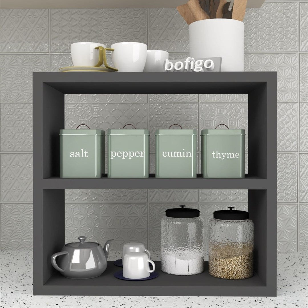 Raft condimente 3 nivele, suport condimente bucatarie cu cadru metalic anti-rugina, organizator pentru sticle si ustensile mici 50 x 30 cm, montaj pe perete sau blat, curatare usoara, stil modern industrial Antracit - detaliu 4