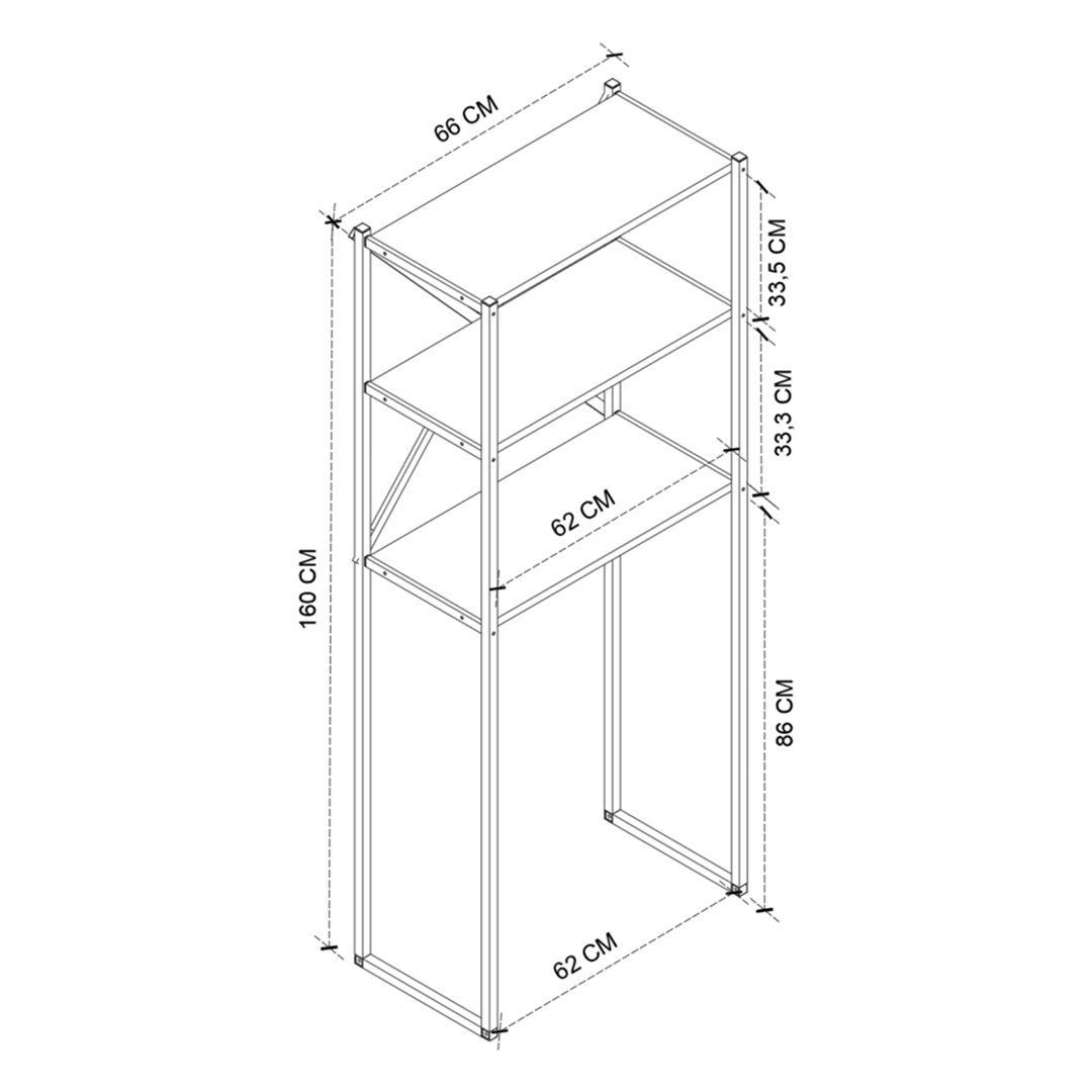 Organizator baie metalic multifunctional, raft baie cu 4-5 polite deschise 40 x 100 cm, cadru anti-rugina pentru bucatarie sau balcon, montaj rapid cu suruburi incluse, suporta obiecte grele, stil industrial modern Pin natur - detaliu 8