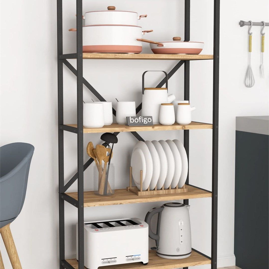 Organizator bucatarie cu 5 rafturi metalice, raft bucatarie 50 x 150 cm pentru oale tocatoare condimente sau microunde, cadru metalic vopsit anti-coroziune, stabilitate maxima, stil industrial modern Alb - detaliu 6