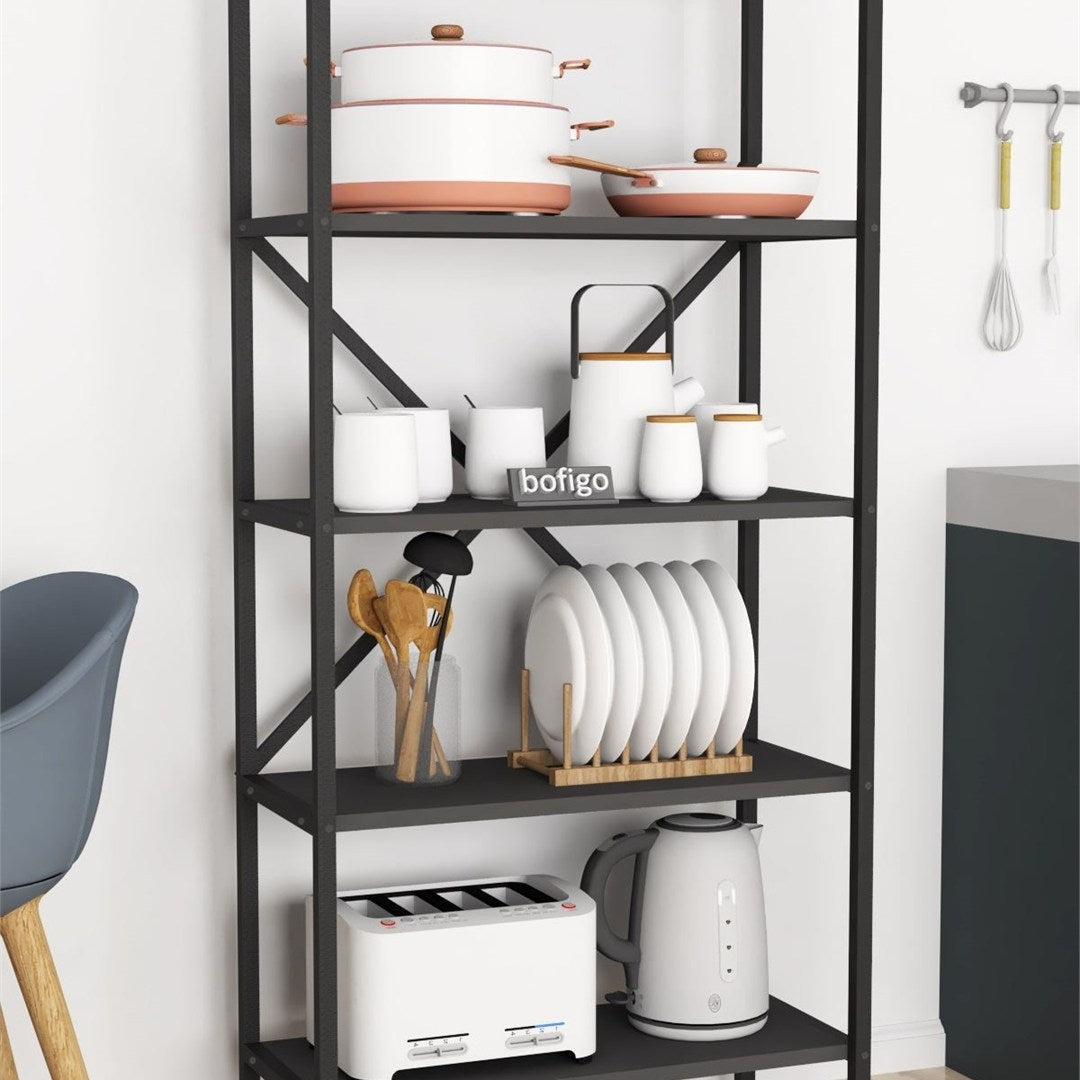 Organizator bucatarie cu 5 rafturi metalice, raft bucatarie 50 x 150 cm pentru oale tocatoare condimente sau microunde, cadru metalic vopsit anti-coroziune, stabilitate maxima, stil industrial modern Alb - detaliu 7