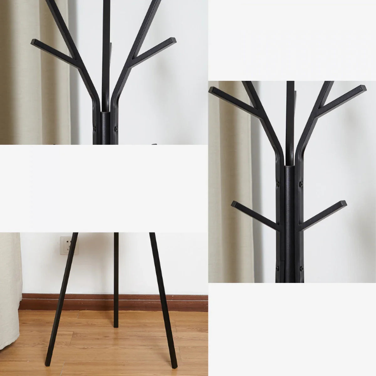 RESIGILAT - Cuier haine cu suport din lemn pentru accesorii, 9 carlige, otel carbon, 180 x 45 cm, negru