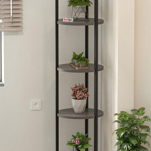Suport flori si vase Lale cu 5 nivele, etajera decorativa pentru plante carti sau obiecte, cadru metalic + PAL melaminat 18 mm 40 x 160 cm, potrivita living balcon sau birou, stil modern scandinav