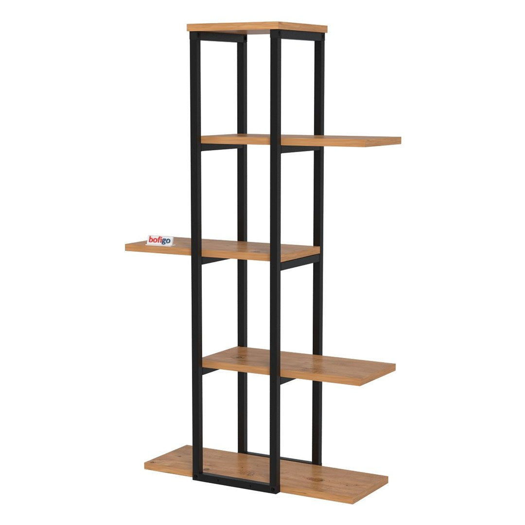 Suport flori Papatya multifunctional, etajera decorativa pentru ghivece si obiecte 40 x 120 cm, cadru metalic negru + rafturi PAL melaminat 18 mm, ideal pentru living balcon sau birou, stil industrial modern Pin natur - detaliu 5