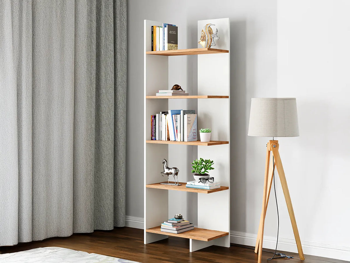 Raft Biblioteca Asimetric 5 Polite MDF Negru Decorativ Perete - detaliu produs