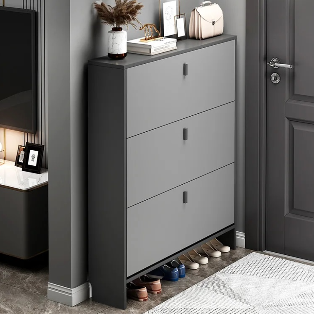 Pantofar modern cu 3 Uși – Crem/Gri, 50/60 x 17 x 100 cm