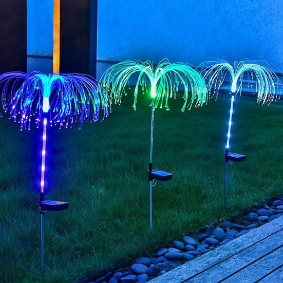 Set 2 x Lampi solare cu fibra optica  tip palmier Iluminare decorativa RGB