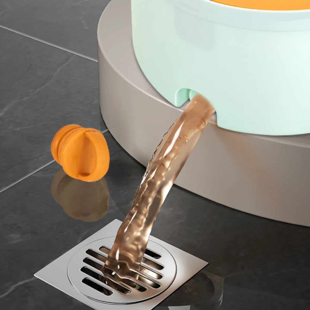 Set mop rotativ 360° cu galeata centrifuga, separare apa curata de apa murdara, sistem evacuare apa, 4 rezerve